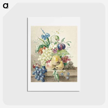 アートポストカード-Still life of flowers and fruits - ジャン ベルナール Postcard.