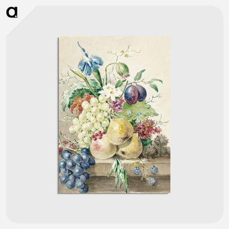 アートポストカード-Still life of flowers and fruits - ジャン ベルナール Postcard.