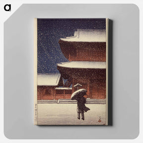 アートパネル-Snow at Zōjō Temple (Yuki no Zōjō-ji), woodblock print - 川瀬 巴水 Canvas.