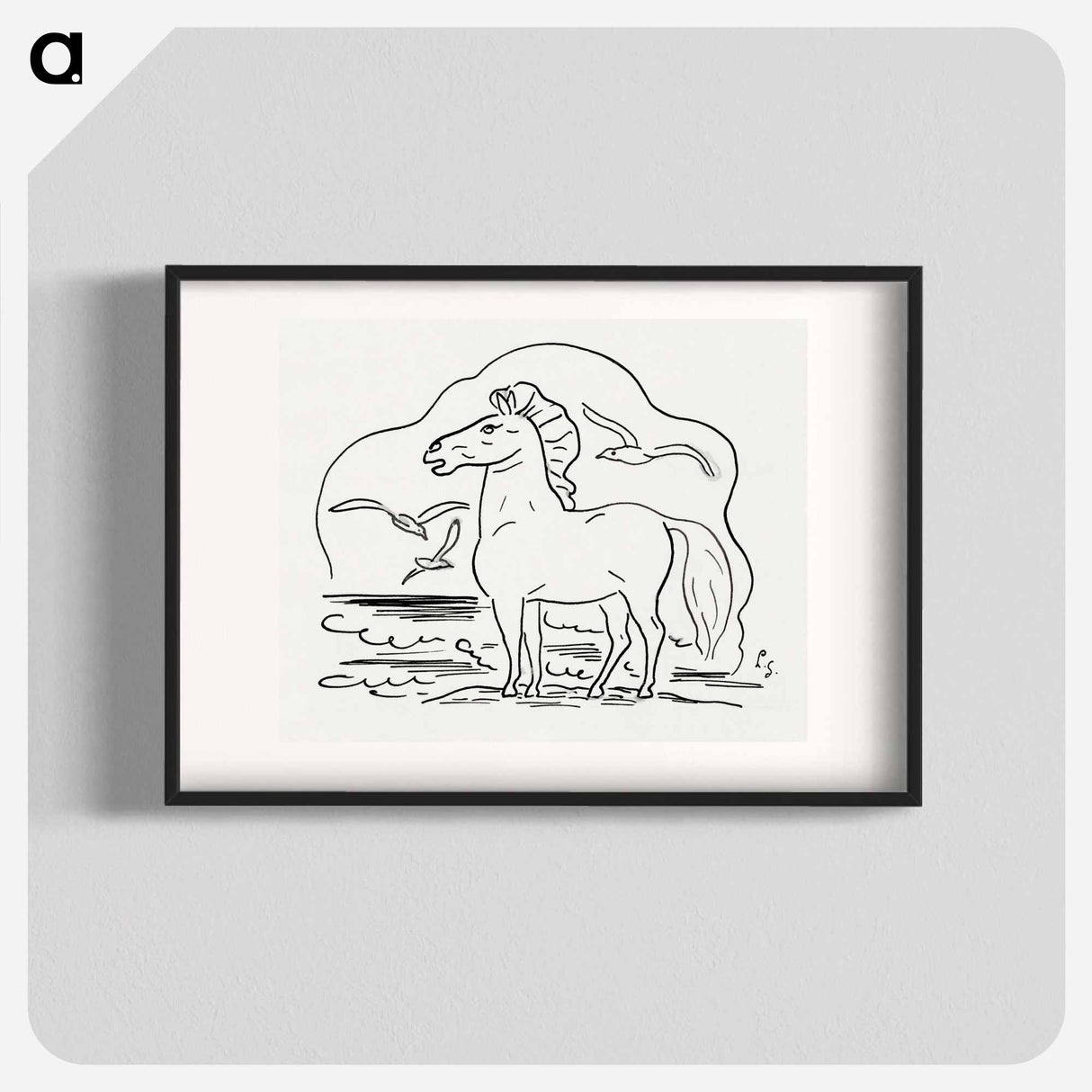 Horse in the surf with three seagulls - Leo Gerstel Poster.