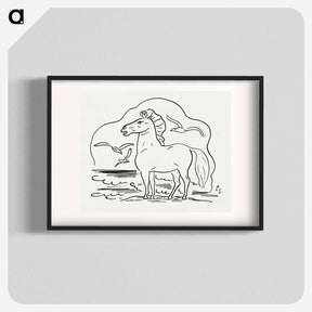 アートポスター-Horse in the surf with three seagulls - レオ ヘステル Poster.