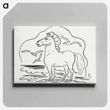 Horse in the surf with three seagulls - レオ ヘステル Canvas.