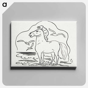 アートパネル-Horse in the surf with three seagulls - レオ ヘステル Canvas.