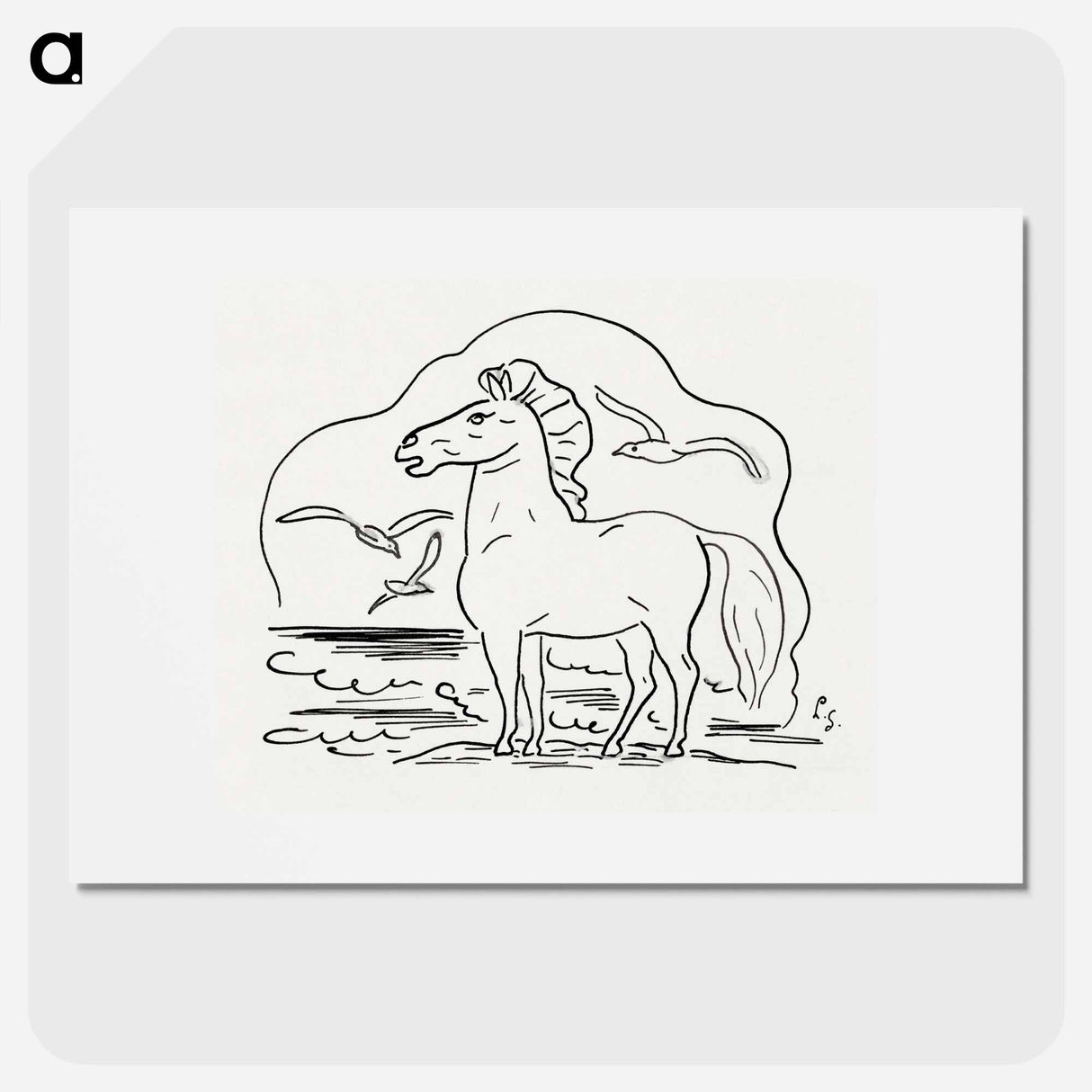 Horse in the surf with three seagulls - Leo Gerstel Poster.