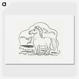 Horse in the surf with three seagulls - Leo Gerstel Poster.