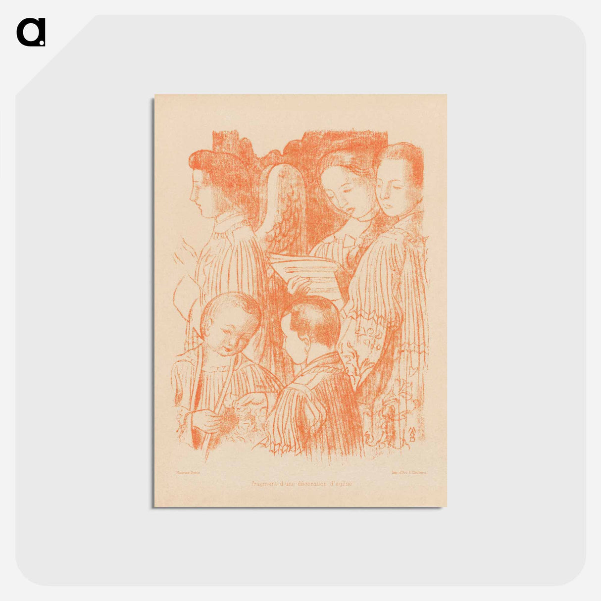 アートポストカード-Three singing angels and two choir boys during Holy Mass - モーリス ドニ Postcard.