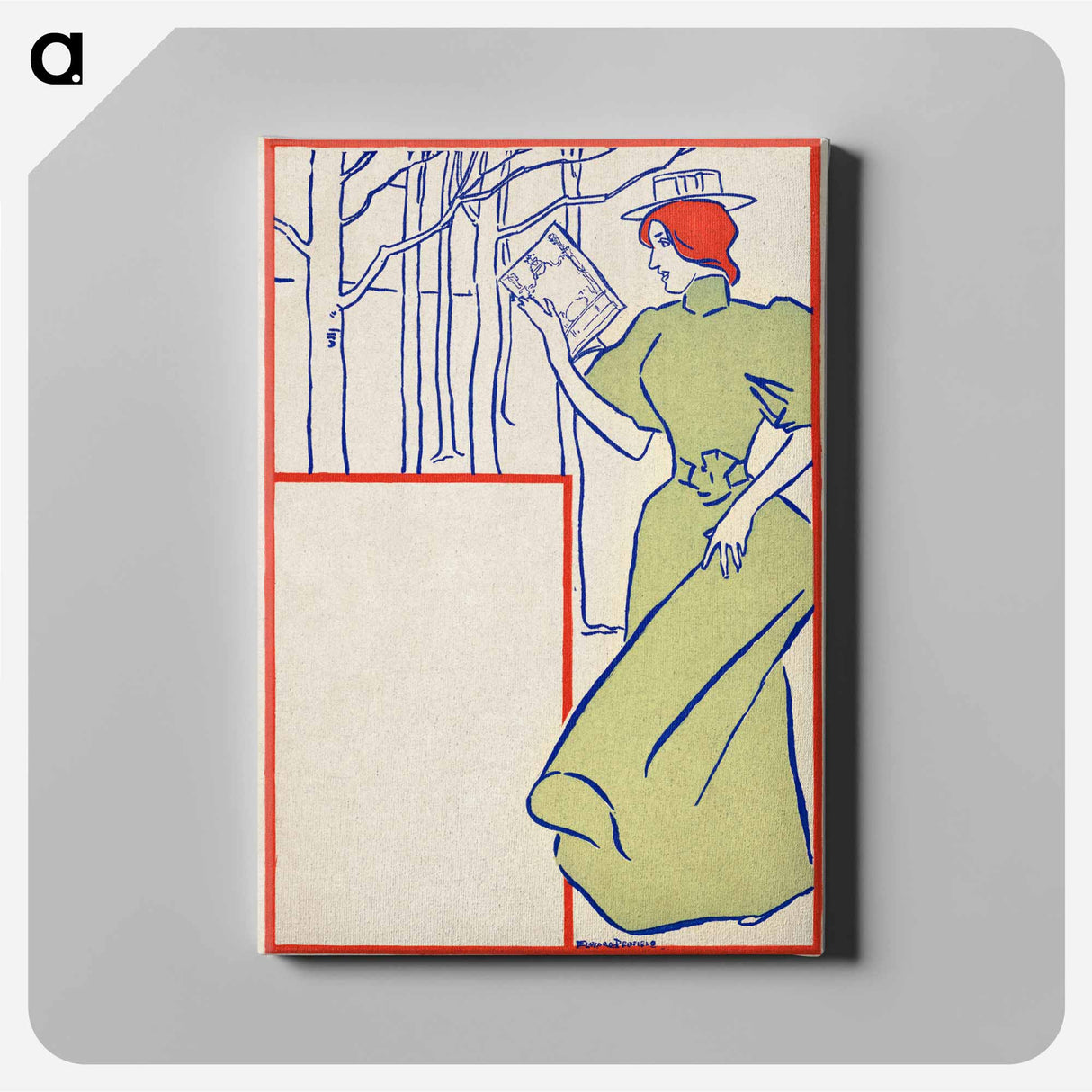 アートパネル-Woman in green dress reading a book - エドワード ペンフィールド Canvas.