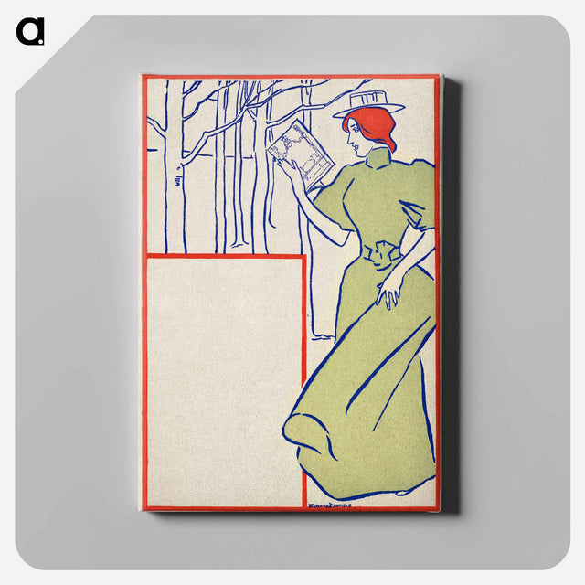 アートパネル-Woman in green dress reading a book - エドワード ペンフィールド Canvas.