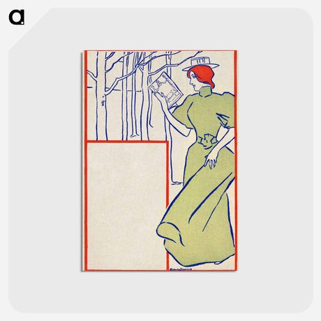 アートポストカード-Woman in green dress reading a book - エドワード ペンフィールド Postcard.