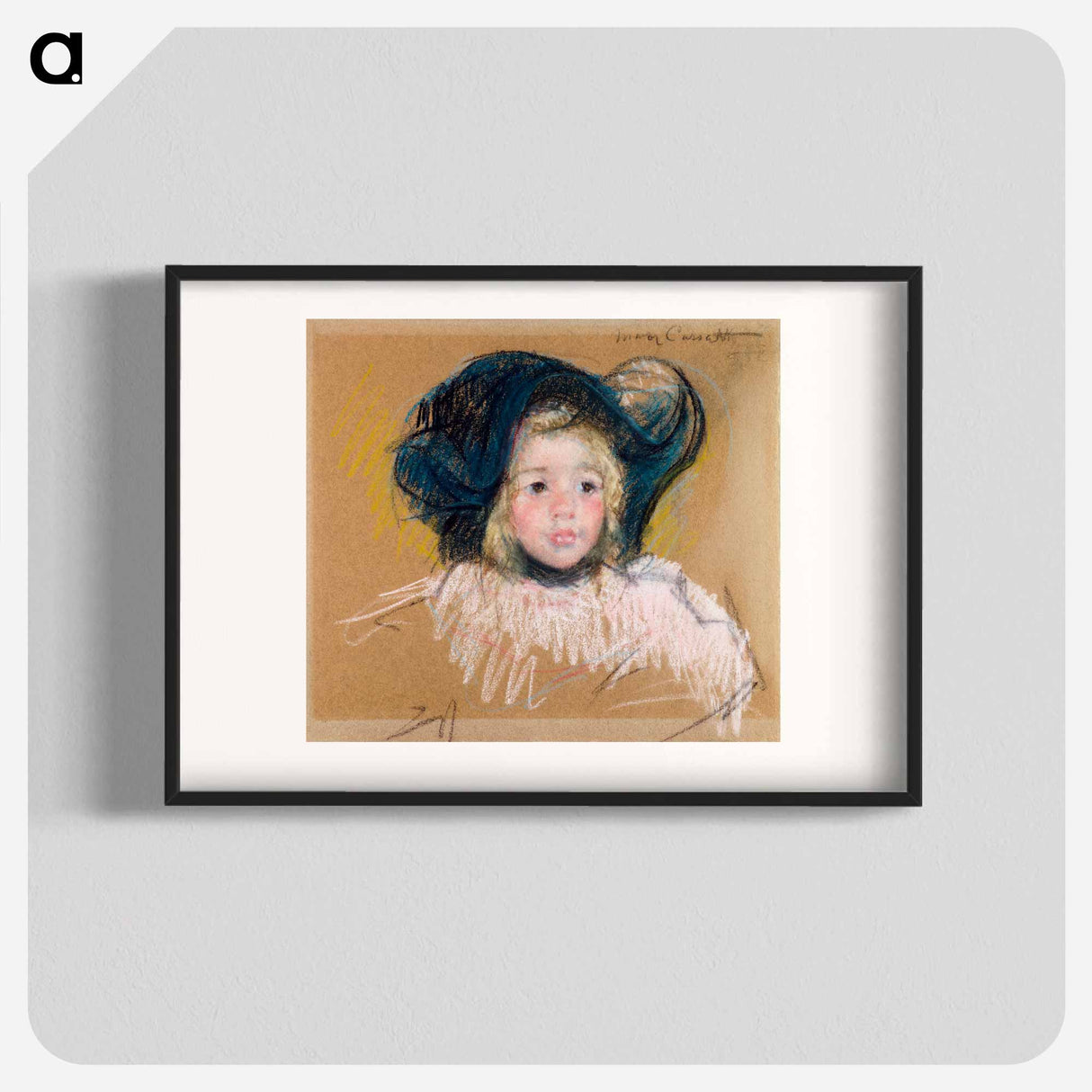 Head of Simone in a Green Bonnet with Wavy Brim - メアリー カサット Poster.