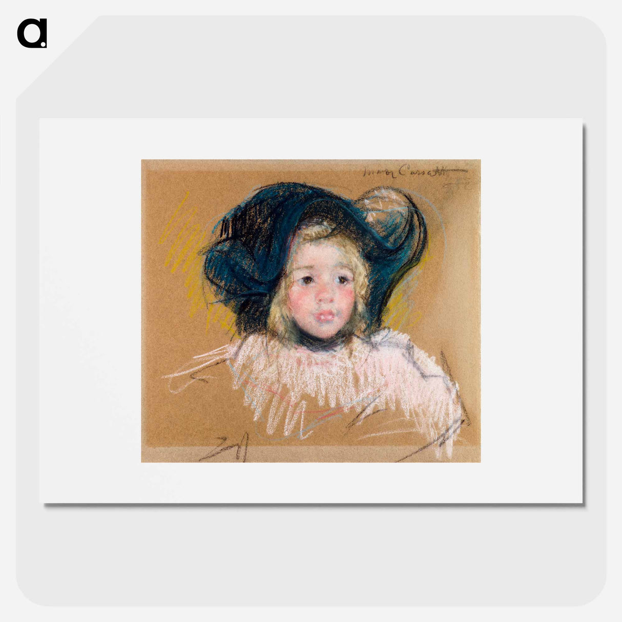 Head of Simone in a Green Bonnet with Wavy Brim - メアリー カサット Poster.