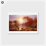 アートポストカード-Indian Summer Hudson River - アルバート ビアスタット Postcard.