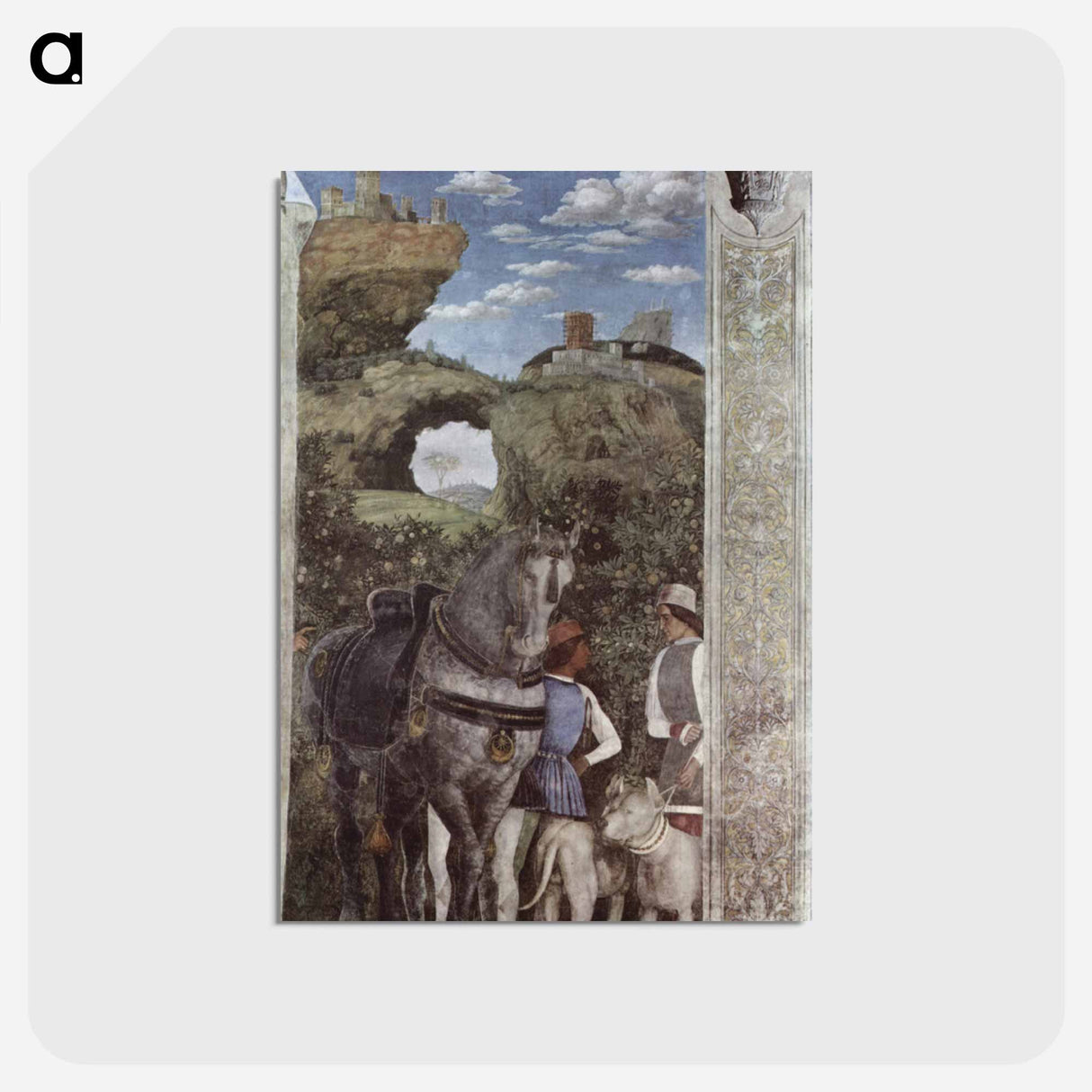 Horse and groom with hunting dogs, from the Camera degli Sposi or Camera Picta (detail) - アンドレア マンテーニャ Postcard.