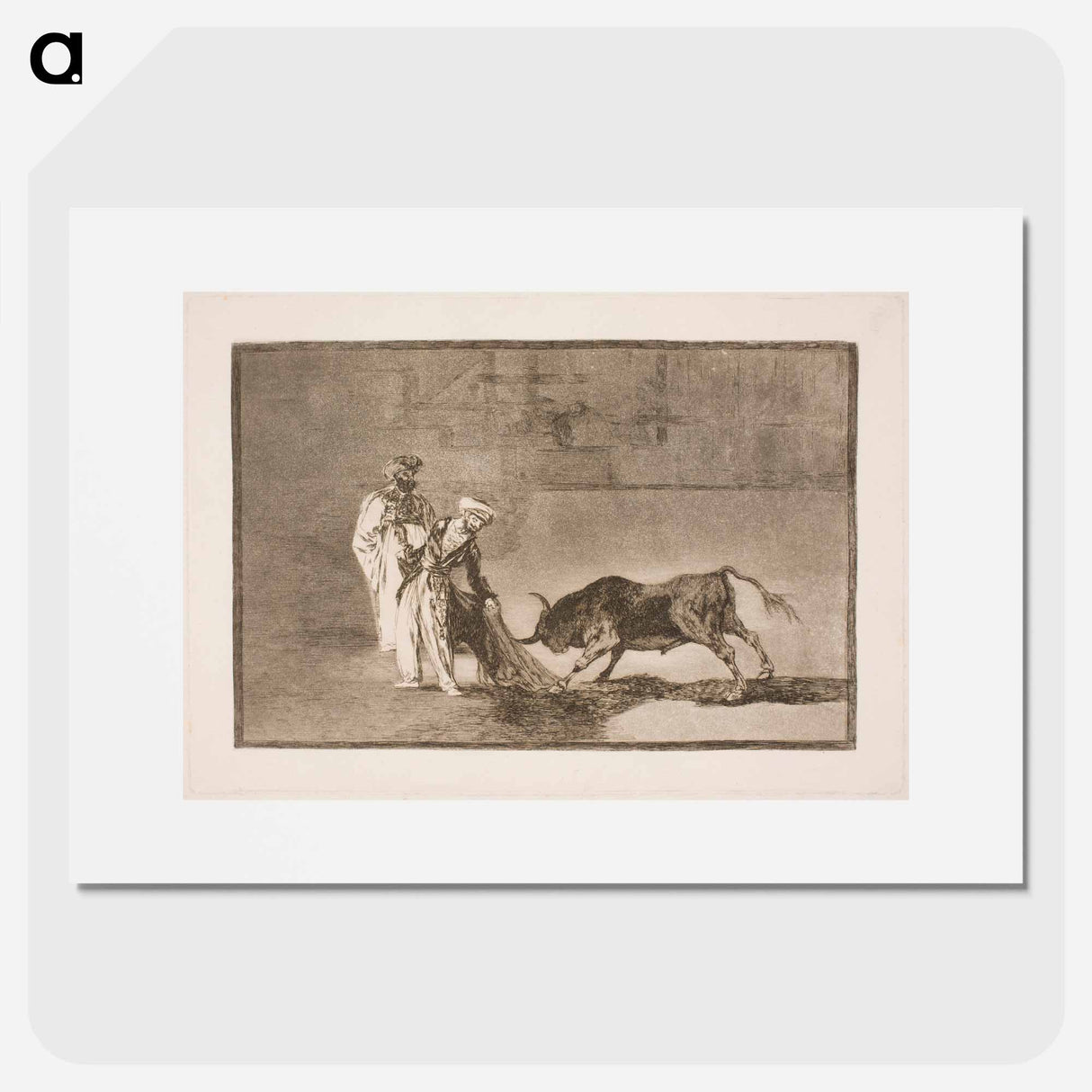 The Moors in the arena go to great lengths to attract the bull with the help of their burnt flesh - Francisco de Goya Poster.