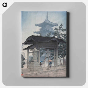 アートパネル-Zentsû-ji Temple in Sanuki Province (Sanshû Zentsû-ji), Gate and pagoda of Zentsu-ji, from the series Collected Views of Japan II, Kansai Edition (Nihon fûkei shû II Kansai hen) - 川瀬 巴水 Canvas.