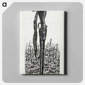 アートパネル-Rifle with a helmet on it in a field - レオ ヘステル Canvas.