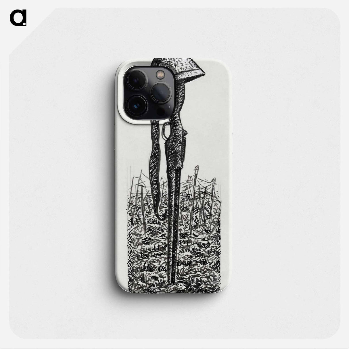 Rifle with a helmet on it in a field - レオ ヘステル Phone Case.