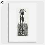 Rifle with a helmet on it in a field - Leo Gerstel Poster.
