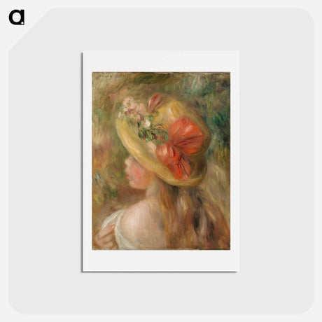 アートポストカード-Young Girl with Hat - ピエール オーギュスト ルノワール Postcard.