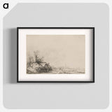 アートポスター-Cottages beside a Canal with a Church and Sailing Boat - レンブラント ファン レイン Poster.