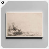 Cottages beside a Canal with a Church and Sailing Boat - Rembrandt van Rijn Canvas.