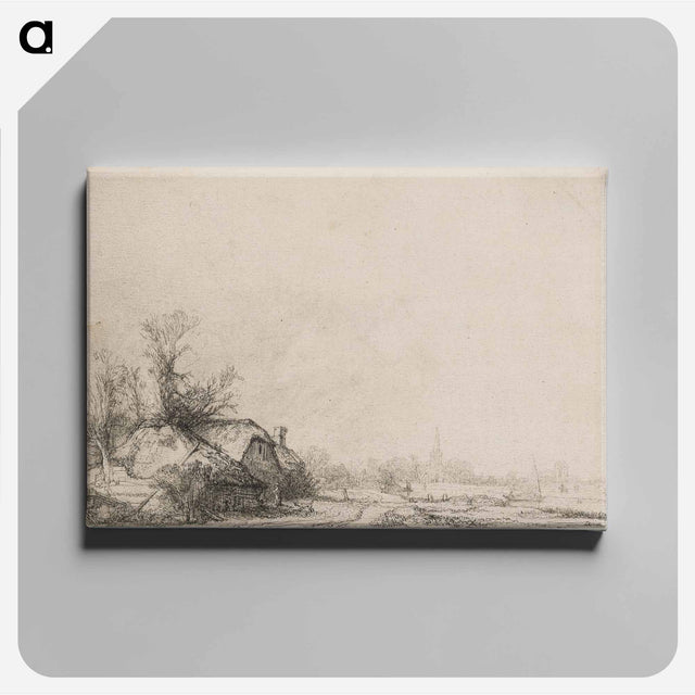 アートパネル-Cottages beside a Canal with a Church and Sailing Boat - レンブラント ファン レイン Canvas.