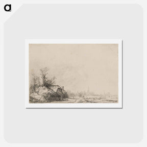 アートポストカード-Cottages beside a Canal with a Church and Sailing Boat - レンブラント ファン レイン Postcard.