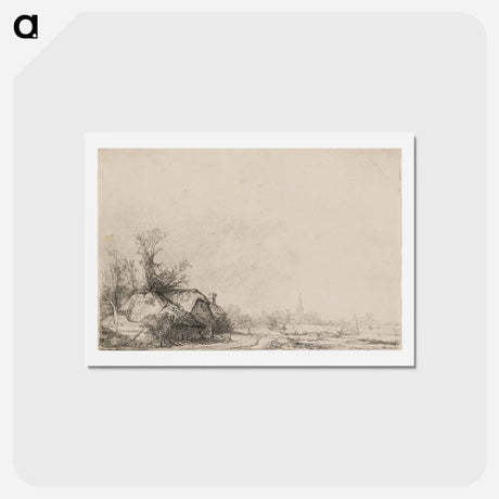 アートポストカード-Cottages beside a Canal with a Church and Sailing Boat - レンブラント ファン レイン Postcard.