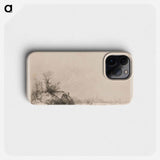 Cottages beside a Canal with a Church and Sailing Boat - Rembrandt van Rijn Phone Case.