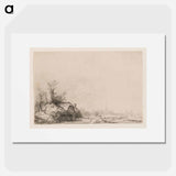 Cottages beside a Canal with a Church and Sailing Boat - Rembrandt van Rijn Poster.