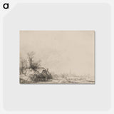 アートポストカード-Cottages beside a Canal with a Church and Sailing Boat - レンブラント ファン レイン Postcard.