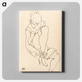 アートパネル-Woman Buttoning Her Shoes - エゴン シーレ Canvas.