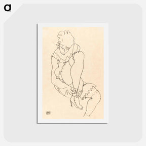 アートポストカード-Woman Buttoning Her Shoes - エゴン シーレ Postcard.
