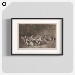 アートポスター-Two teams of picadors are one by one knocked over by a single bull - フランシスコ デ ゴヤ Poster.