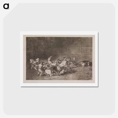 アートポストカード-Two teams of picadors are one by one knocked over by a single bull - フランシスコ デ ゴヤ Postcard.