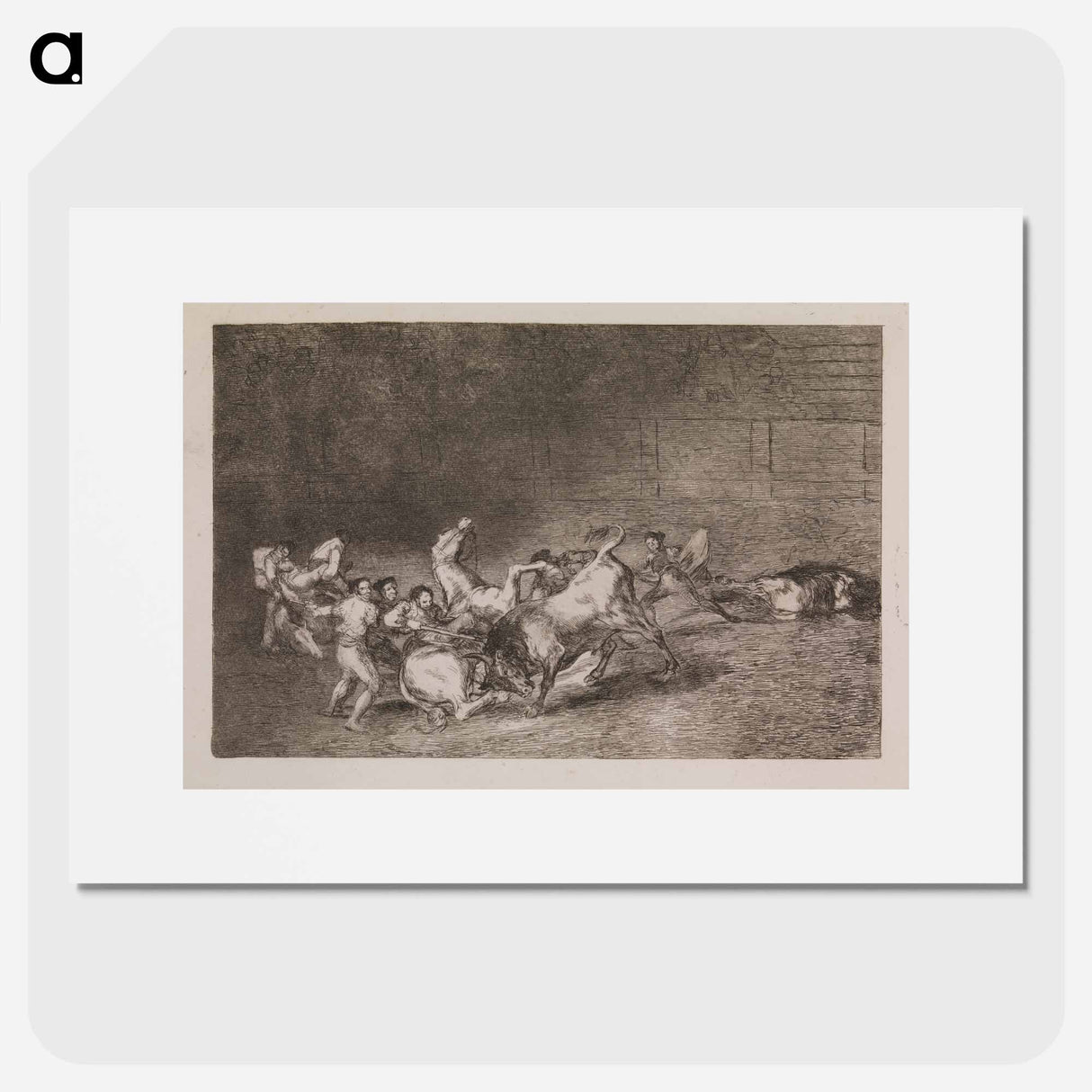 Two teams of picadors are one by one knocked over by a single bull - Francisco de Goya Poster.