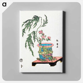 アートパネル-Japanese ikebana, willow and peonies in dragon pot - 喜多川 歌麿 Canvas.