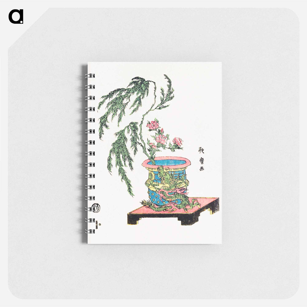 Japanese ikebana, willow and peonies in dragon pot - 喜多川 歌麿 Memo.