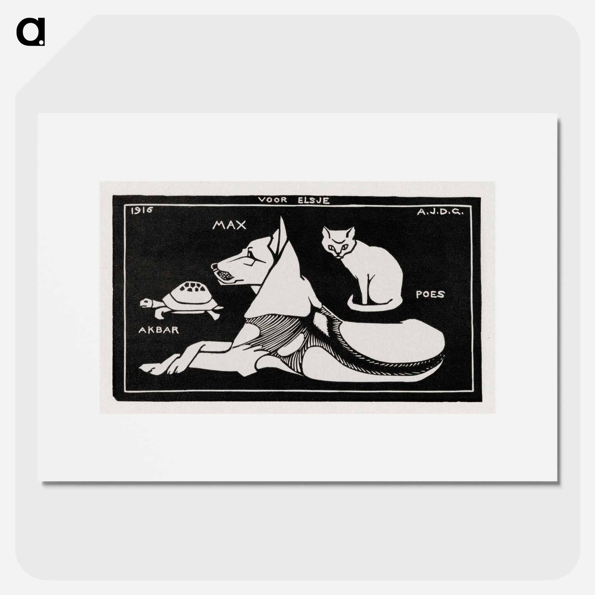 Akbar the tortoise, Max the dog and Puss the cat - Julie de Graag Poster.