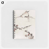 Three Birds Perched on Branches, One with Blossoms - 葛飾 北斎 Memo.