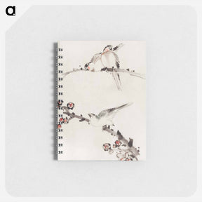 アートメモ帳-Three Birds Perched on Branches, One with Blossoms - 葛飾 北斎 Memo.
