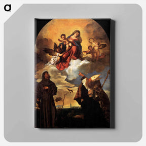 アートパネル-Madonna in Glory with the Christ Child and Sts Francis and Alvise with the Donor - ティツィアーノ ヴェチェッリオ Canvas.