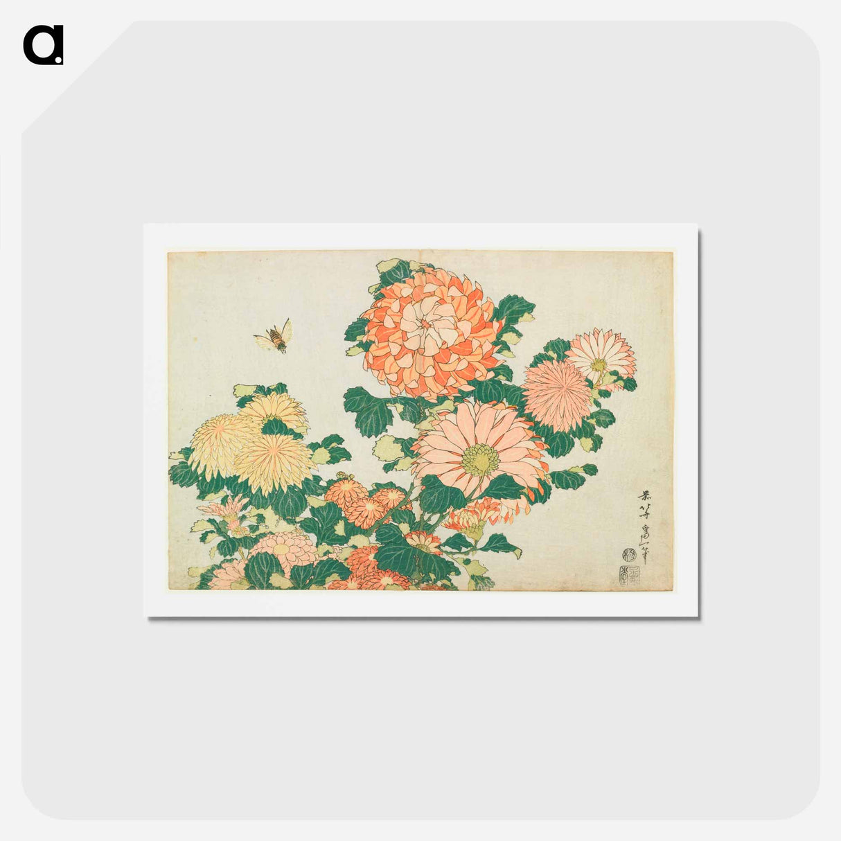 アートポストカード-Chrysanthemums and Horsefly - 葛飾 北斎 Postcard.