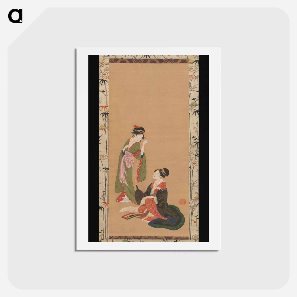 アートポストカード-Courtesans Parodying Kanzan and Jittoku by Kinpūsha Toyomaro - 喜多川 歌麿 Postcard.