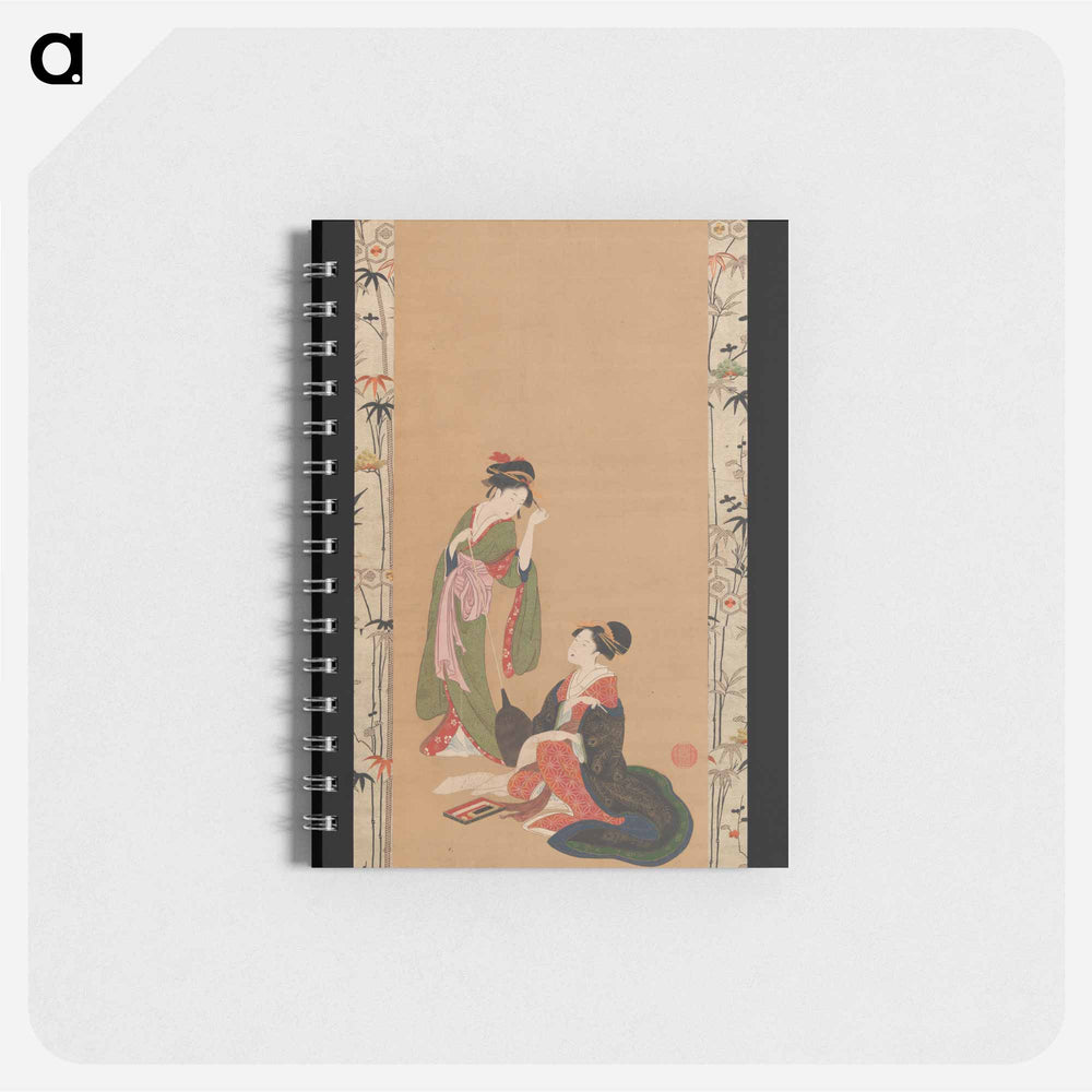 Courtesans Parodying Kanzan and Jittoku by Kinpūsha Toyomaro - 喜多川 歌麿 Memo.