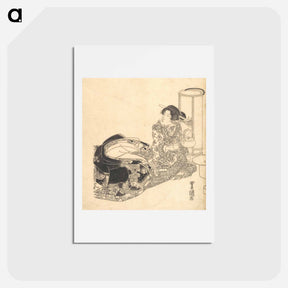 アートポストカード-Courtesan or Actor as Courtesan Pouring Tea by the Light of a Lantern
 - 歌川 豊国 Postcard.