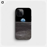 View of Earth rising over Moon's horizon - Apollo Moon Landing Phone Case.