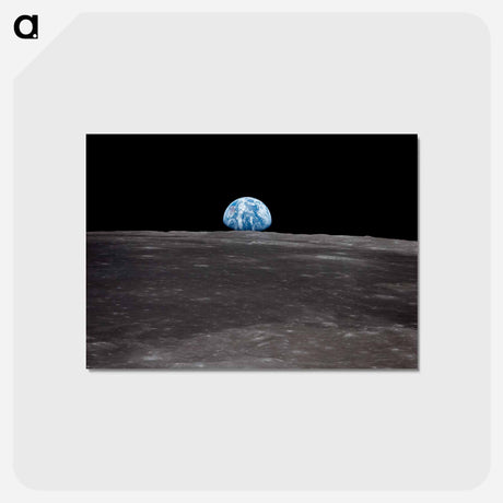 アートポストカード-View of Earth rising over Moon's horizon - アポロ月面着陸 Postcard.