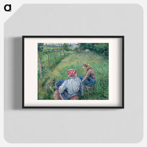 アートポスター-Young Peasant Girls Resting in the Fields near Pontoise - カミーユ ピサロ Poster.