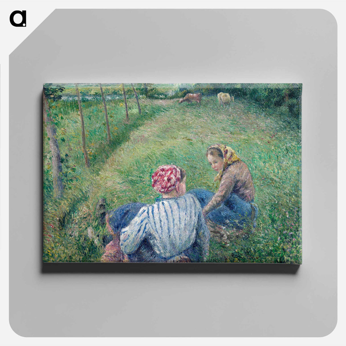 Young Peasant Girls Resting in the Fields near Pontoise - カミーユ ピサロ Canvas.